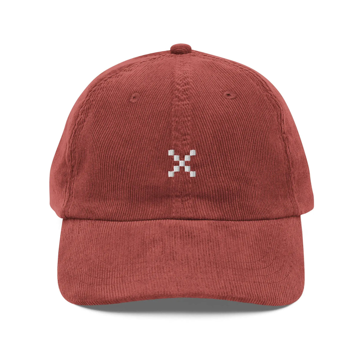 X Cap - burgundy corduroy cap, front view