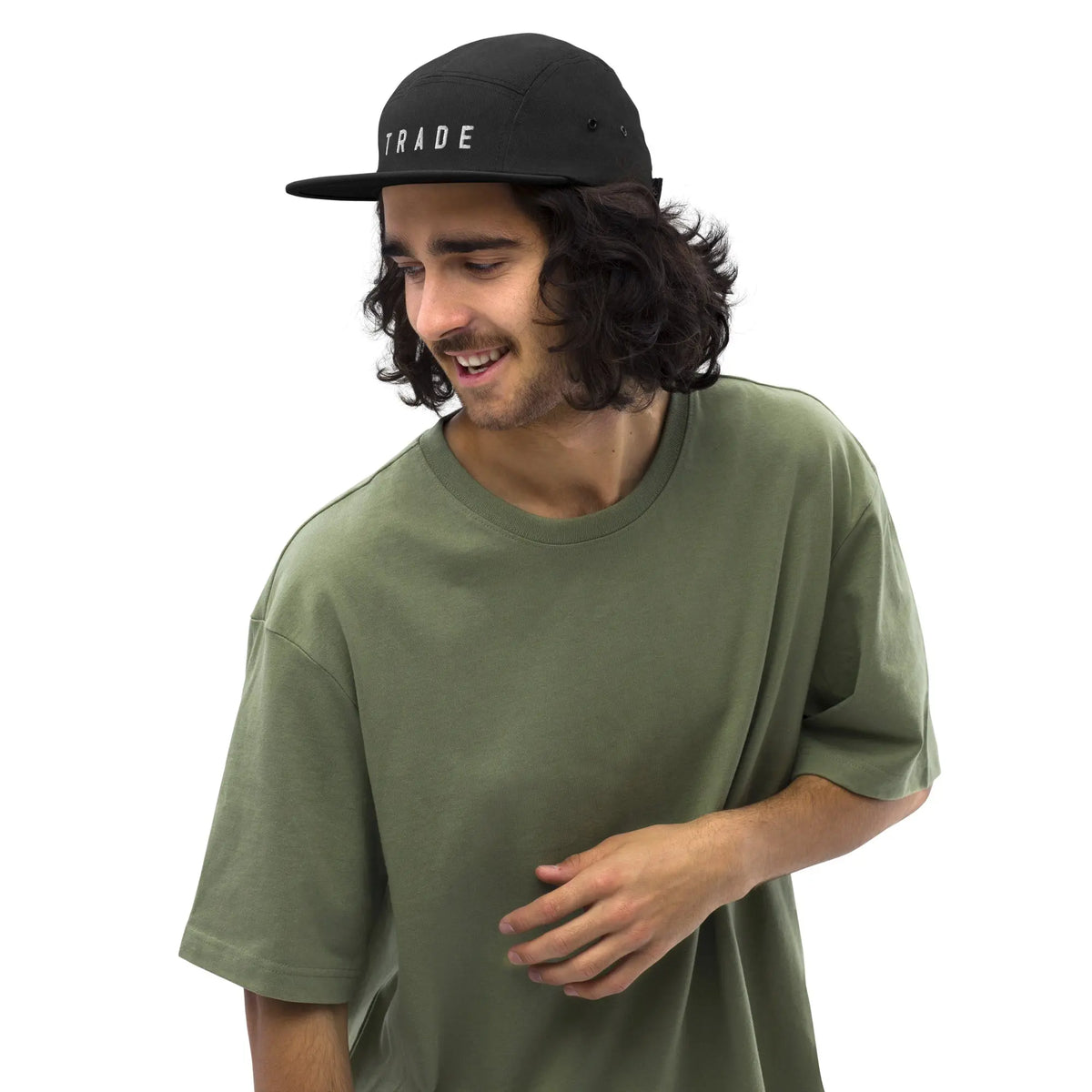 TRADE Five Panel Cap in black, front view (2)