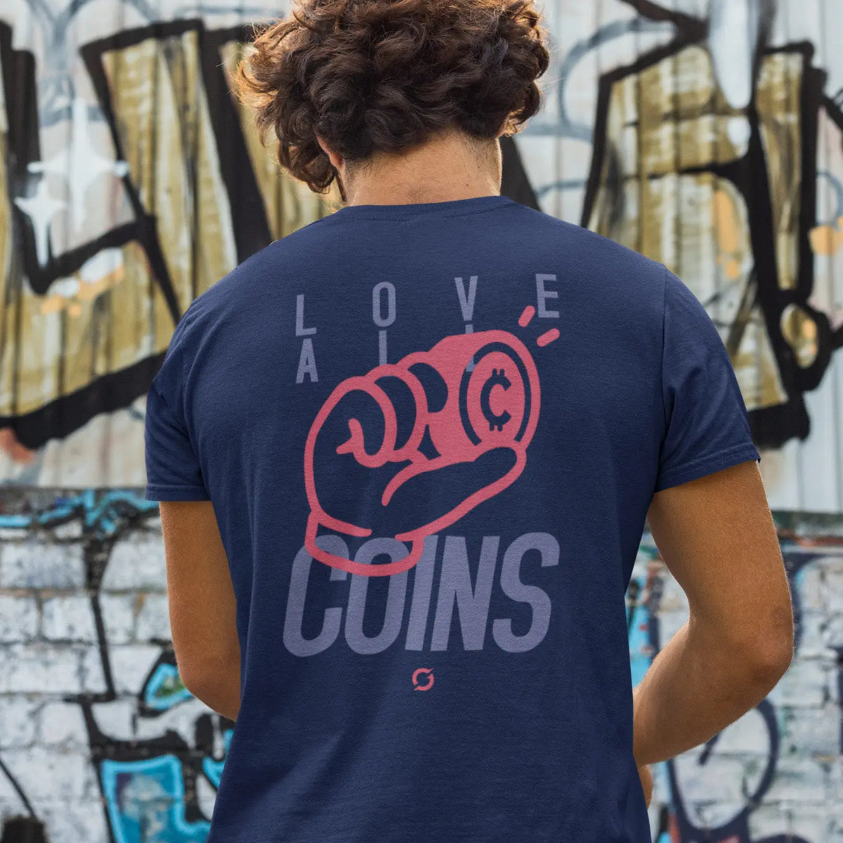Love All Coins Shirt - Navy - design artwork by Coinerstore