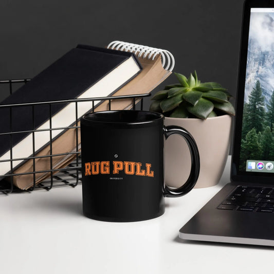 Rug Pull Cup - black glossy mug, handle on the right