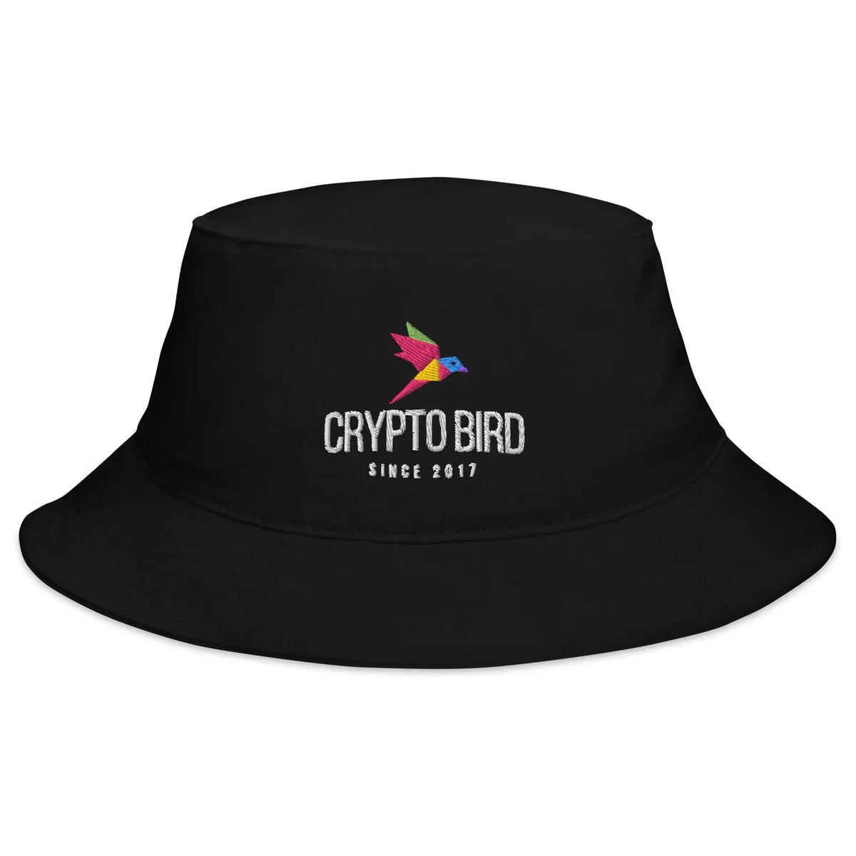 Crypto Bird Bucket hat in black, front view