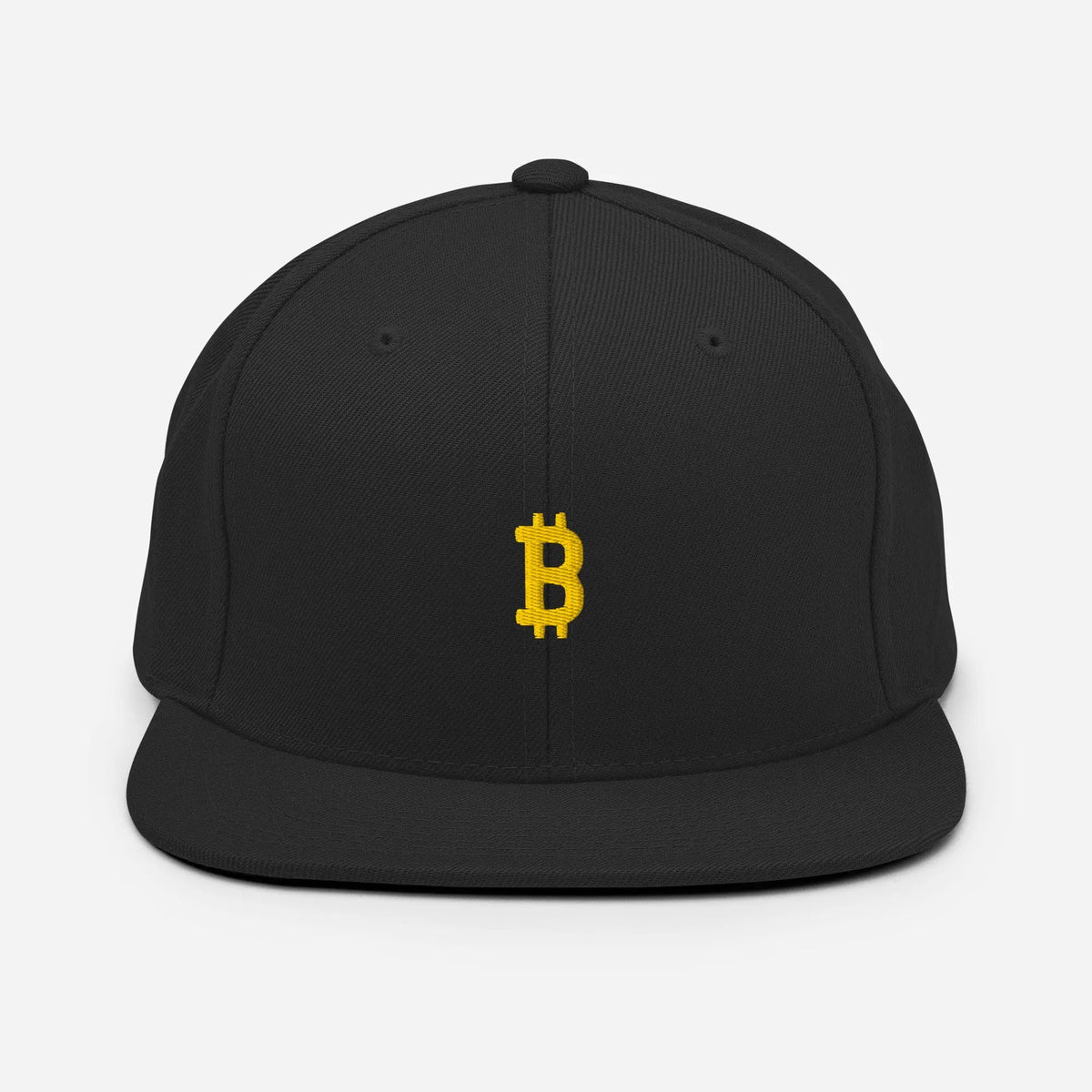 Bitcoin Snapback Cap in black, front view
