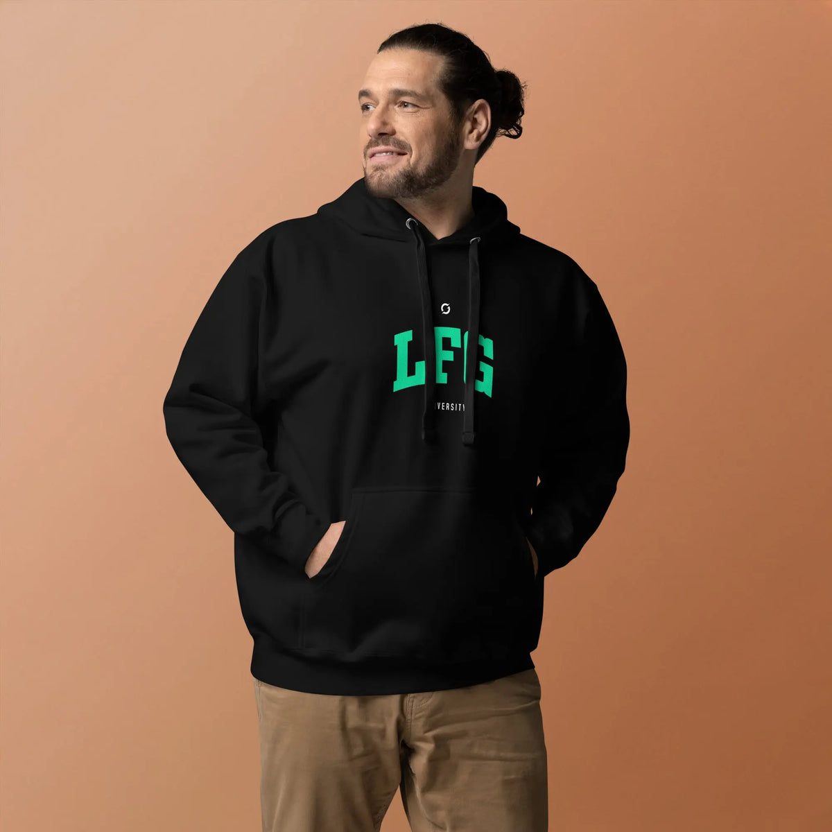 LFG Green Print Hoodie - black pullover hoodie, front view (2)