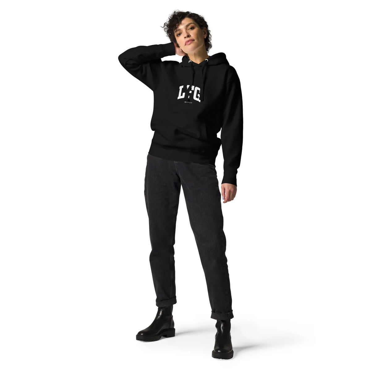 LFG White Print - black pullover hoodie, front view