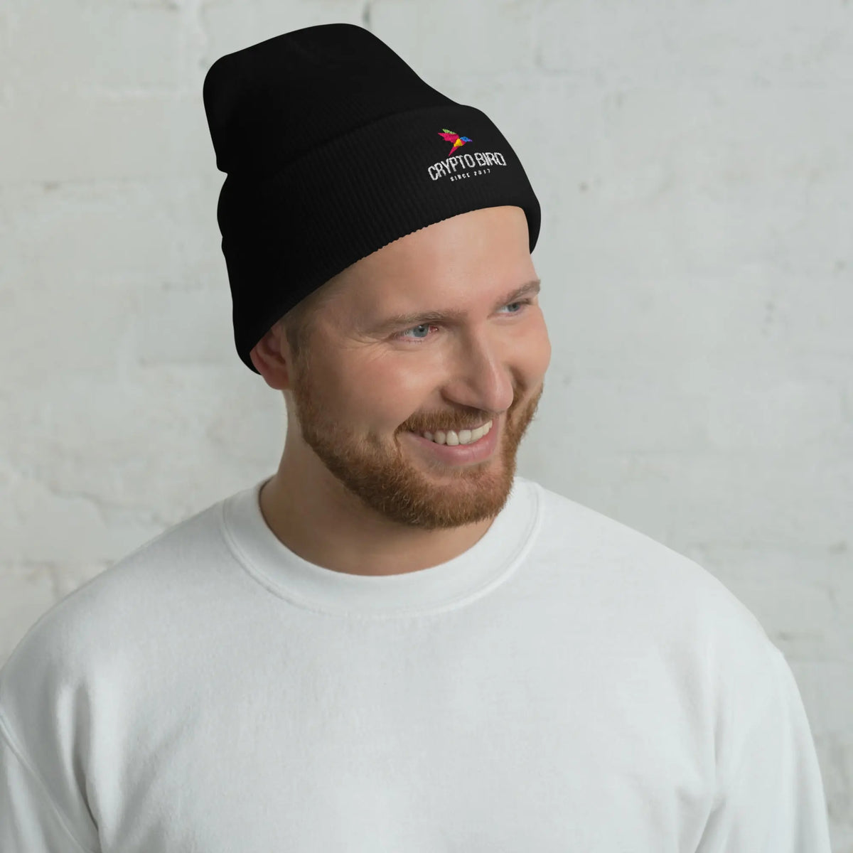 Crypto Bird Beanie in black, front view (2)