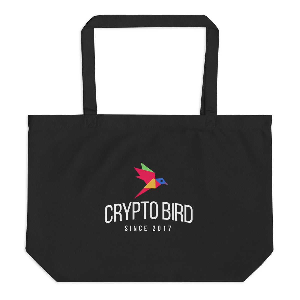 Crypto Bird Bag (Large) - black large tote bag, front view