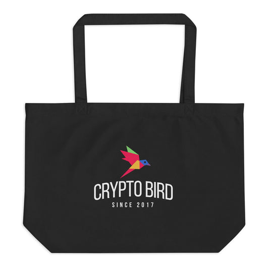 Crypto Bird Bag (Large) - black large tote bag, front view