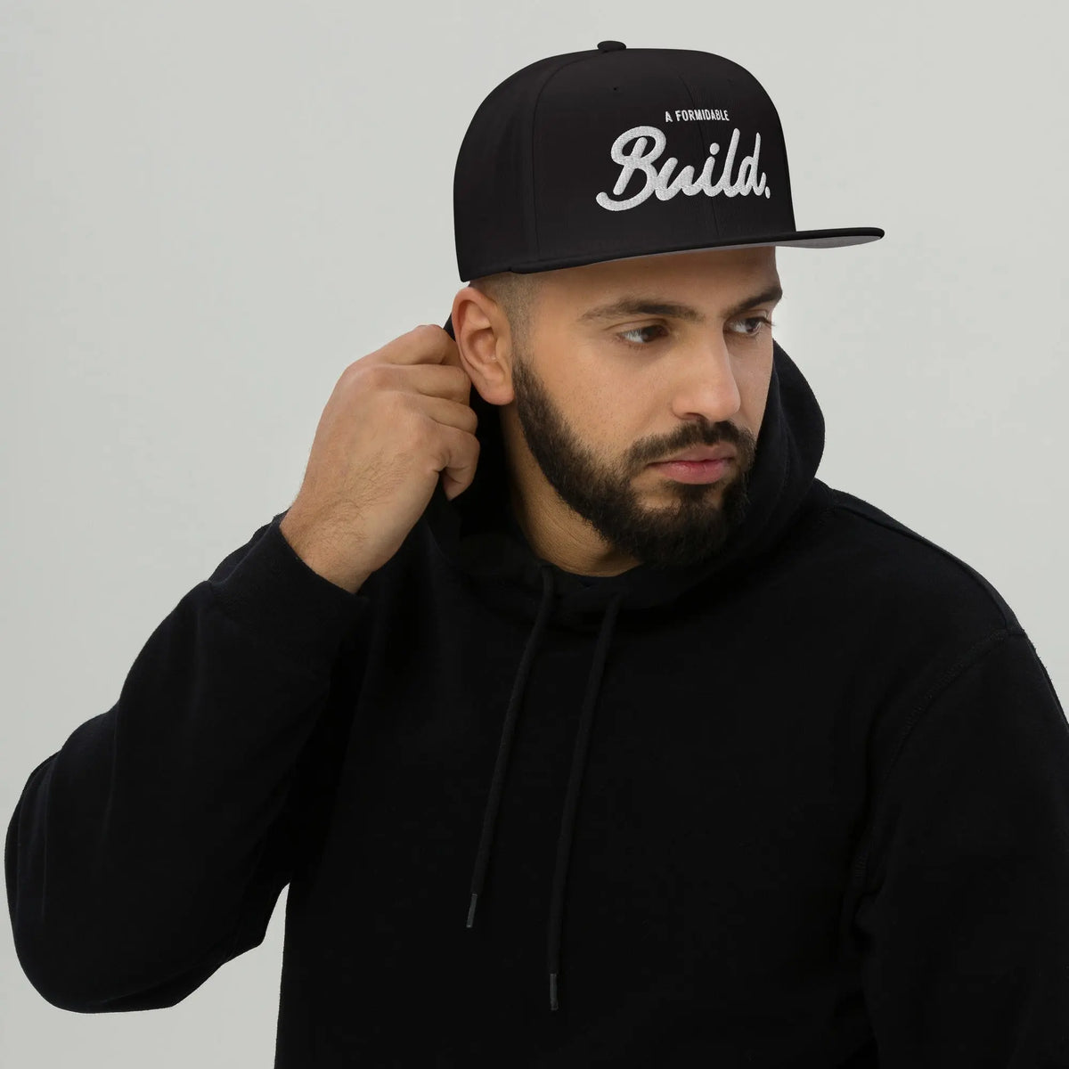 a formidable Build Snap Cap - black snapback cap, front view (2)