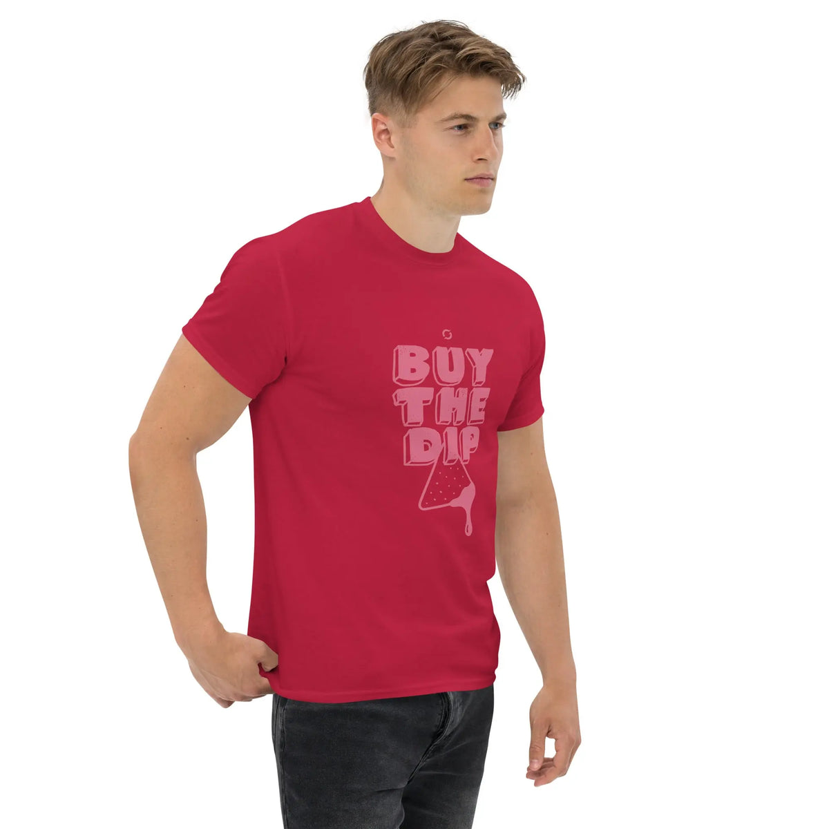 Buy The Dip Shirt - Cardinal Red - cardinal classic tee, worn, angled from the right