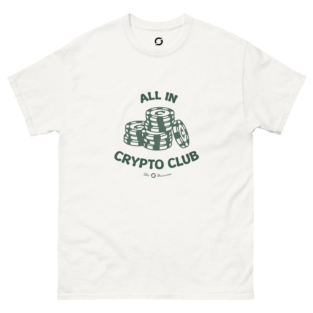 All in Crypto Club Shirt - white classic tee, front view