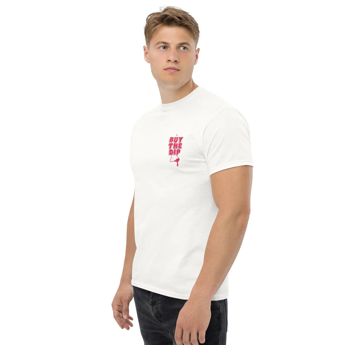 Buy The Dip Shirt - White - white classic tee, worn, angled from the left