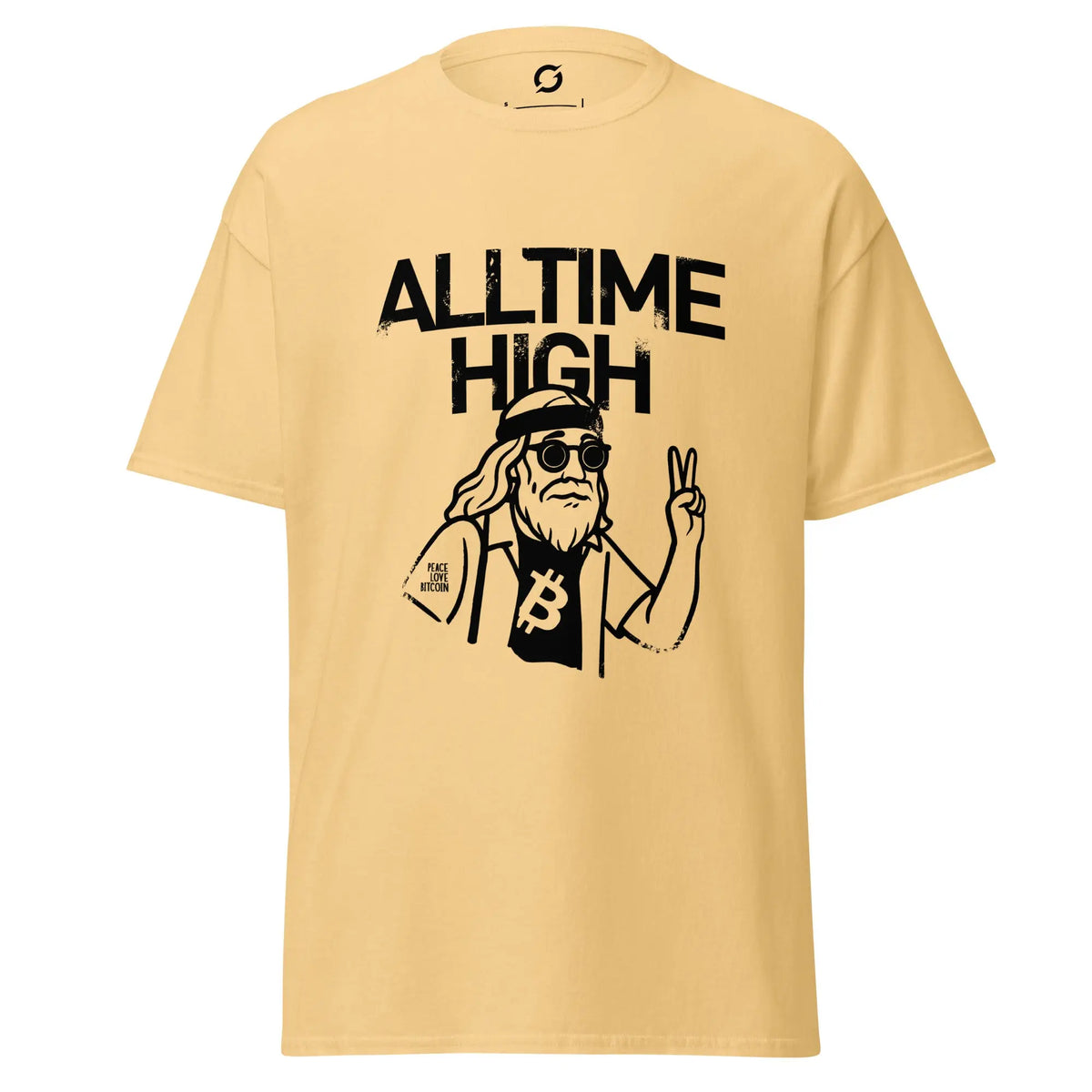 Alltime High Bitcoin Shirt - yellow haze classic tee, front view