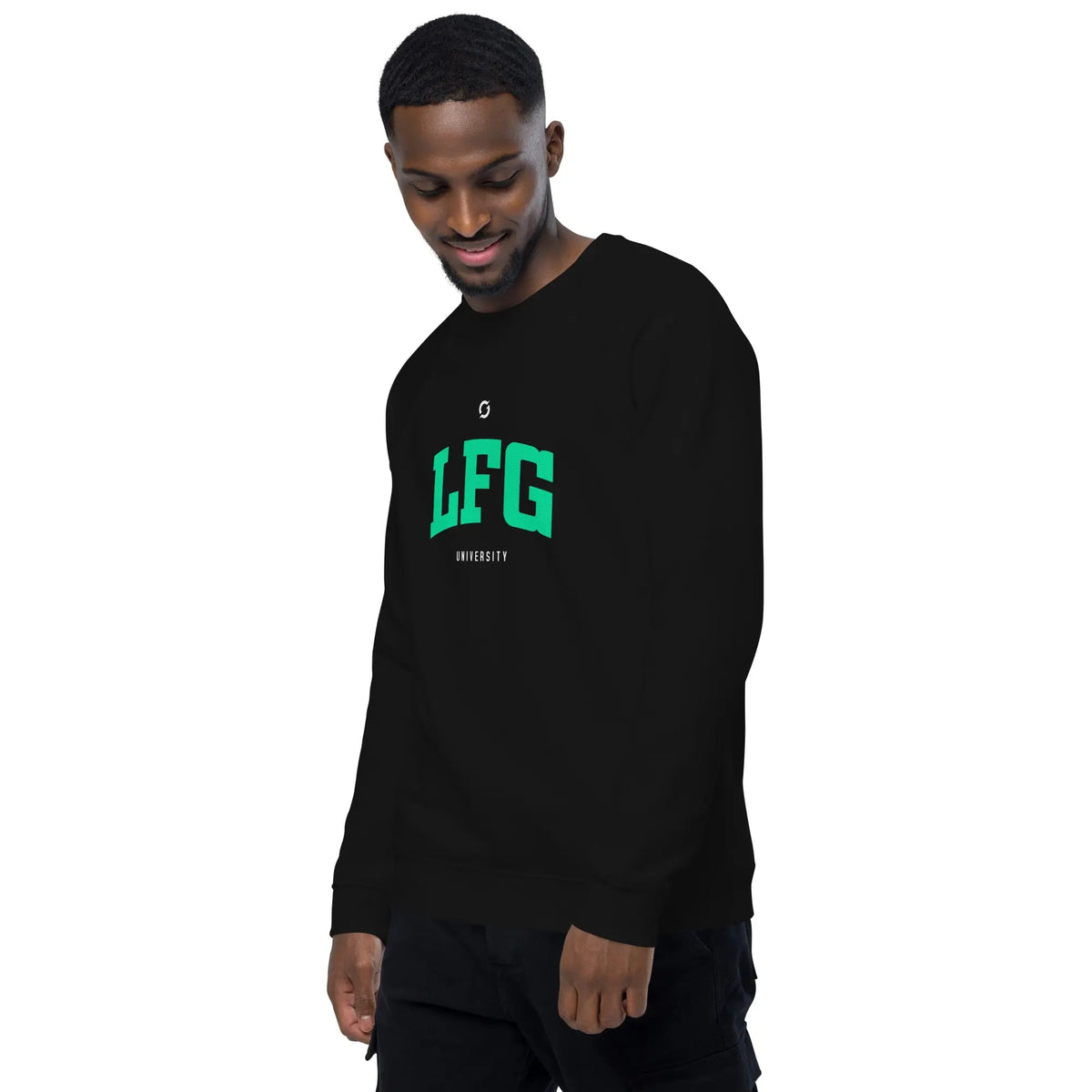 LFG Sweatshirt - black raglan sweatshirt, worn, angled from the left