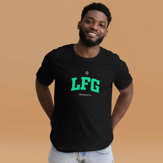 LFG Green Print Shirt - black staple tee, front view