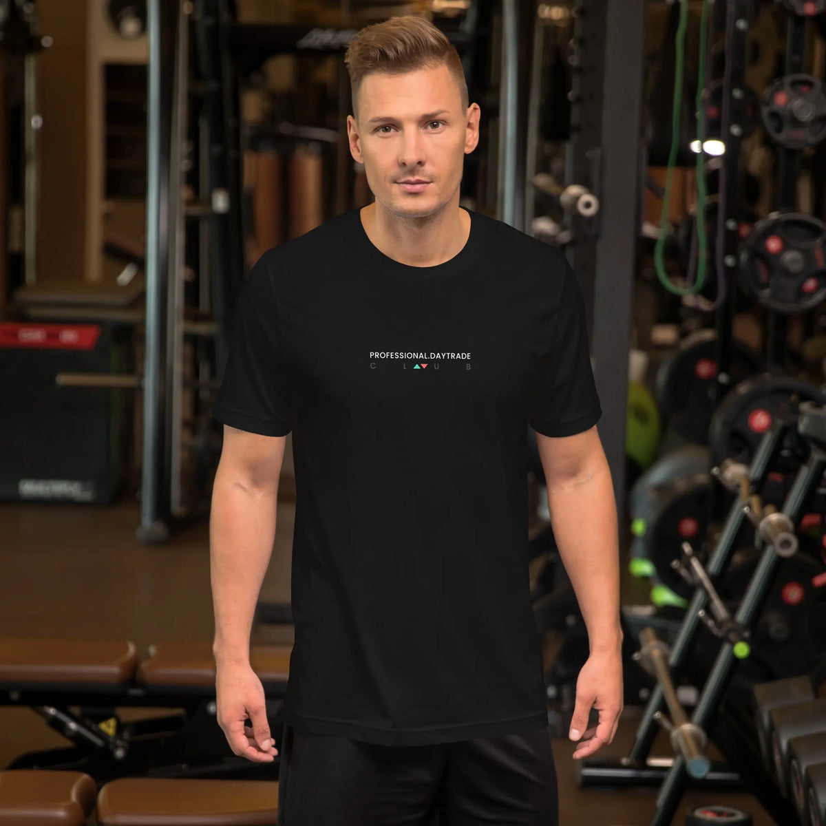 DayTrade Club Shirt - black staple tee, front view (2)