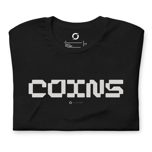 COINS Shirt - black staple tee, front view