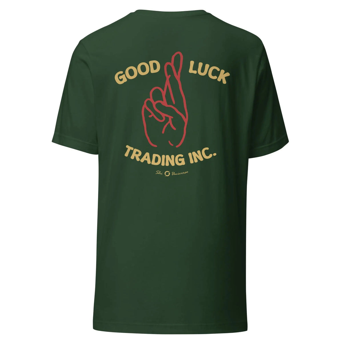 Good Luck Trading - GreenShirt - forest staple tee, back view