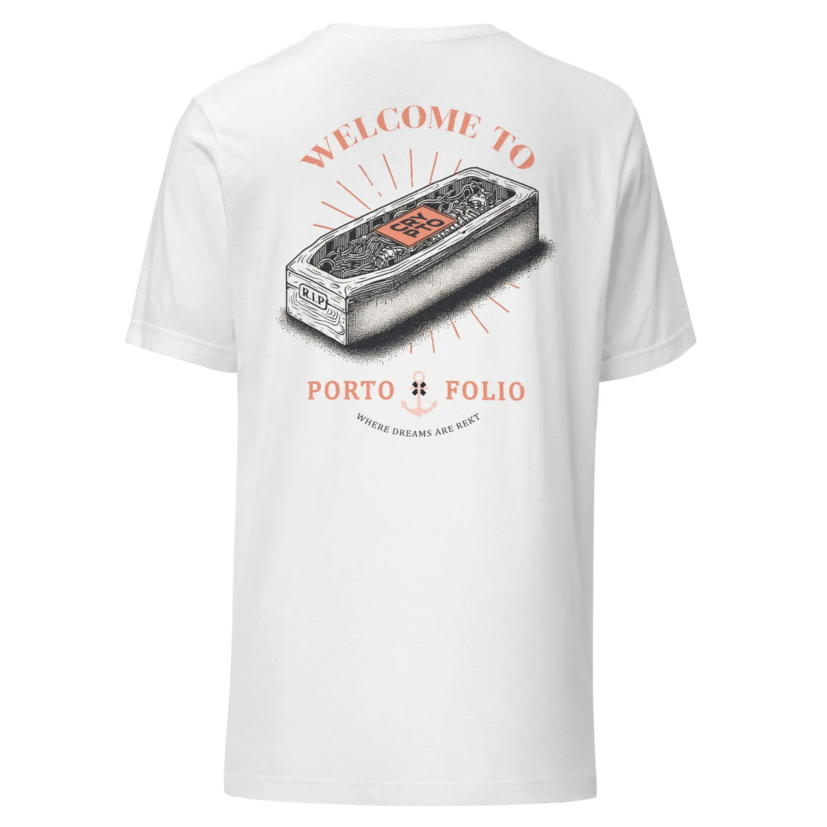 Welcome to Porto Back Print - White - solid white blend staple tee, back view