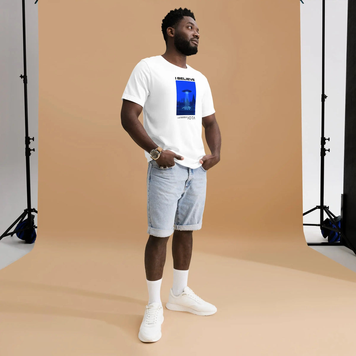 I believe in IOTA Shirt - white staple tee, front view (4)