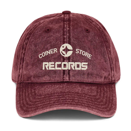 Coiner Store Records Dad Cap - Maroon - maroon vintage cap, front view