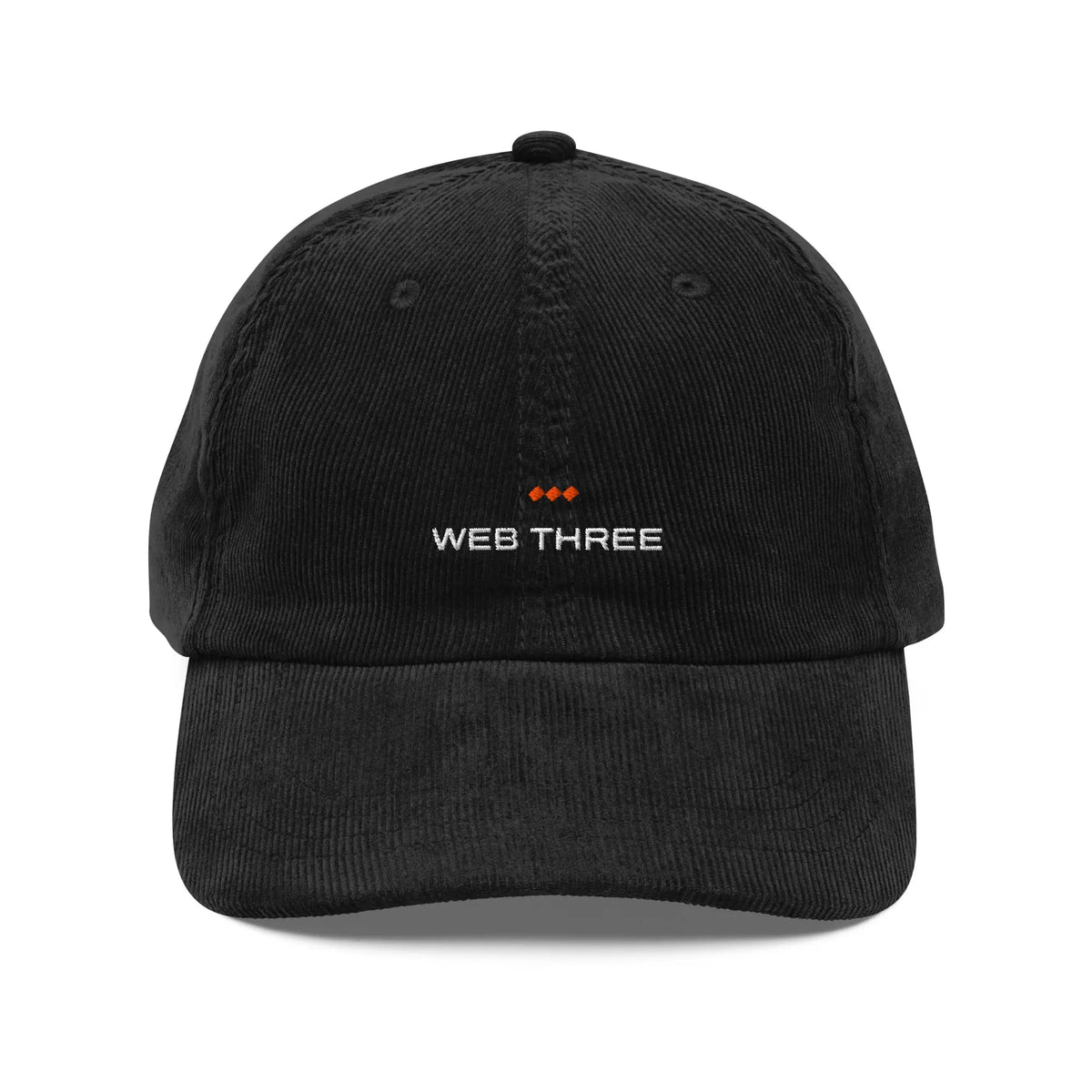 The Web Three Vintage Cap - black corduroy cap, front view