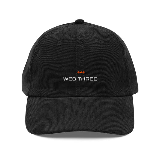 The Web Three Vintage Cap - black corduroy cap, front view