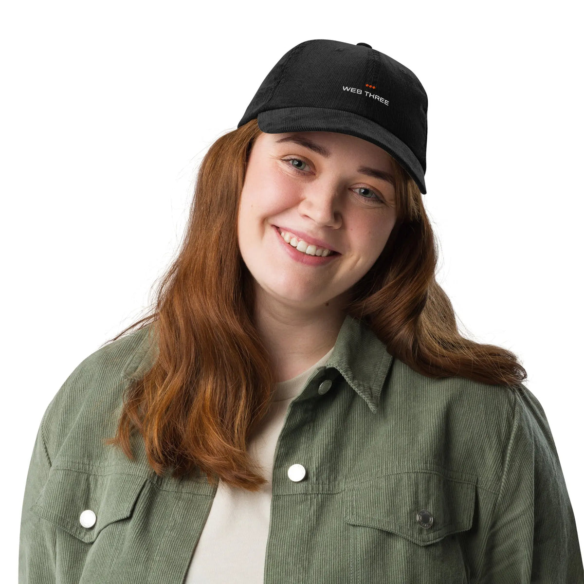 The Web Three Vintage Cap - black corduroy cap, front view (2)