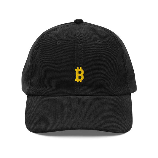 Bitcoin Vintage Cord Cap - black corduroy cap, front view