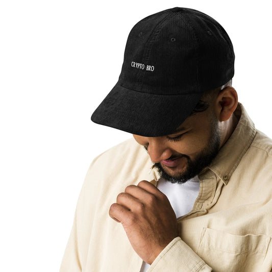 Crypto Bro Cap - black corduroy cap, front view