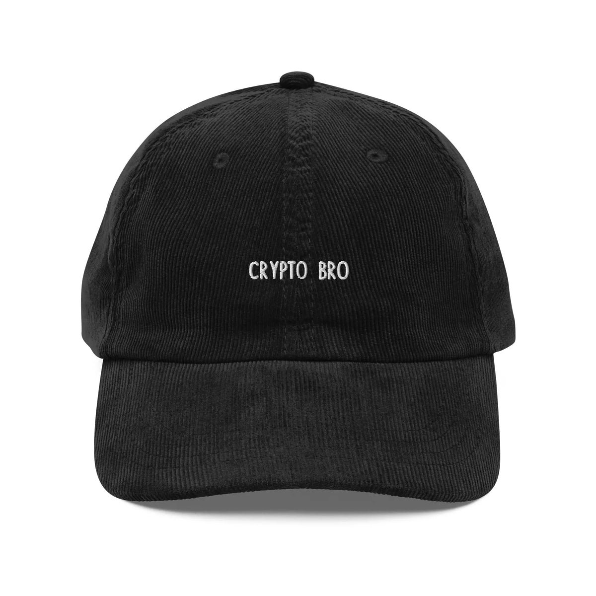 Crypto Bro Cap - black corduroy cap, front view (2)