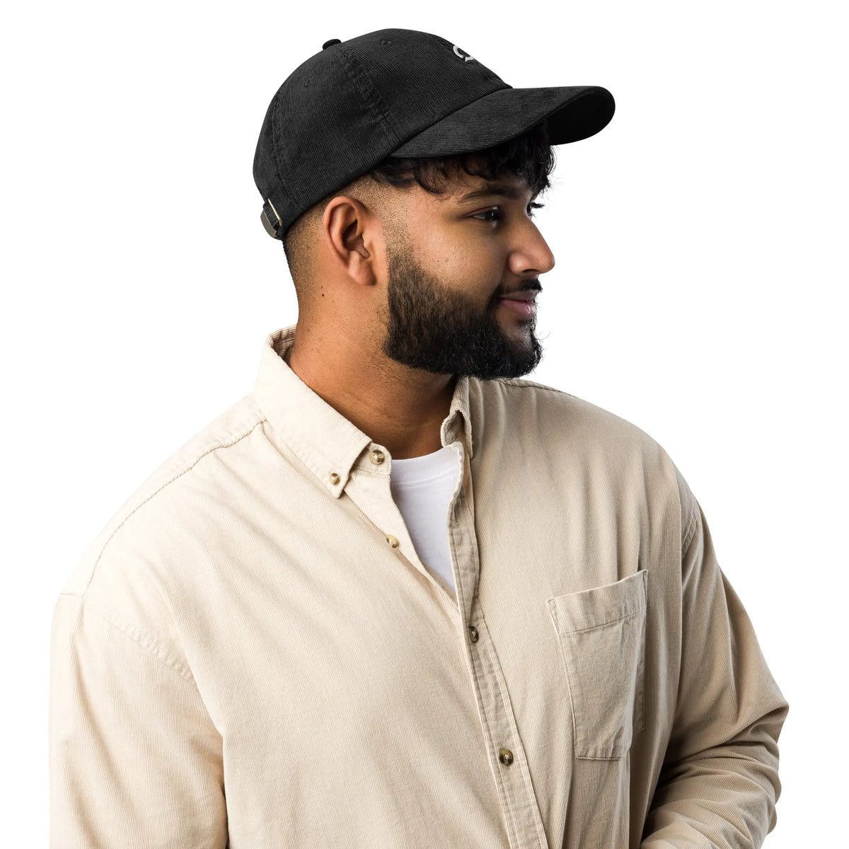 Vintage SHI Logo Cap - black corduroy cap, right side