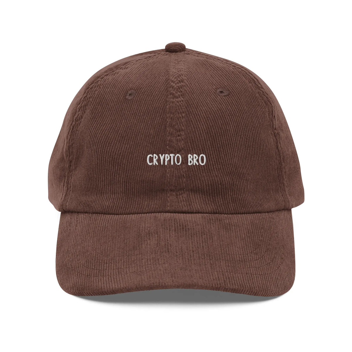 Crypto Bro Cap - brown corduroy cap, front view (2)