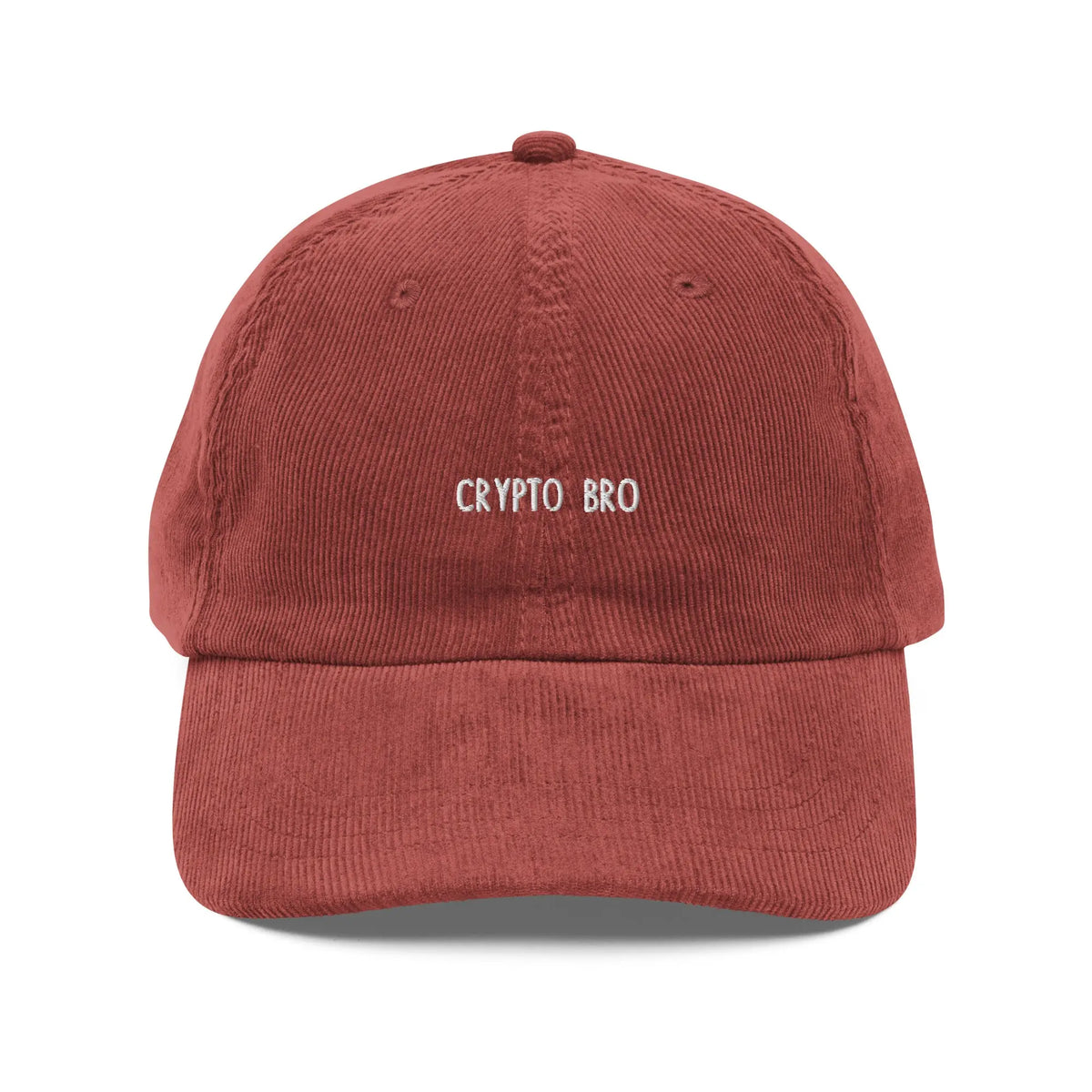 Crypto Bro Cap - burgundy corduroy cap, front view