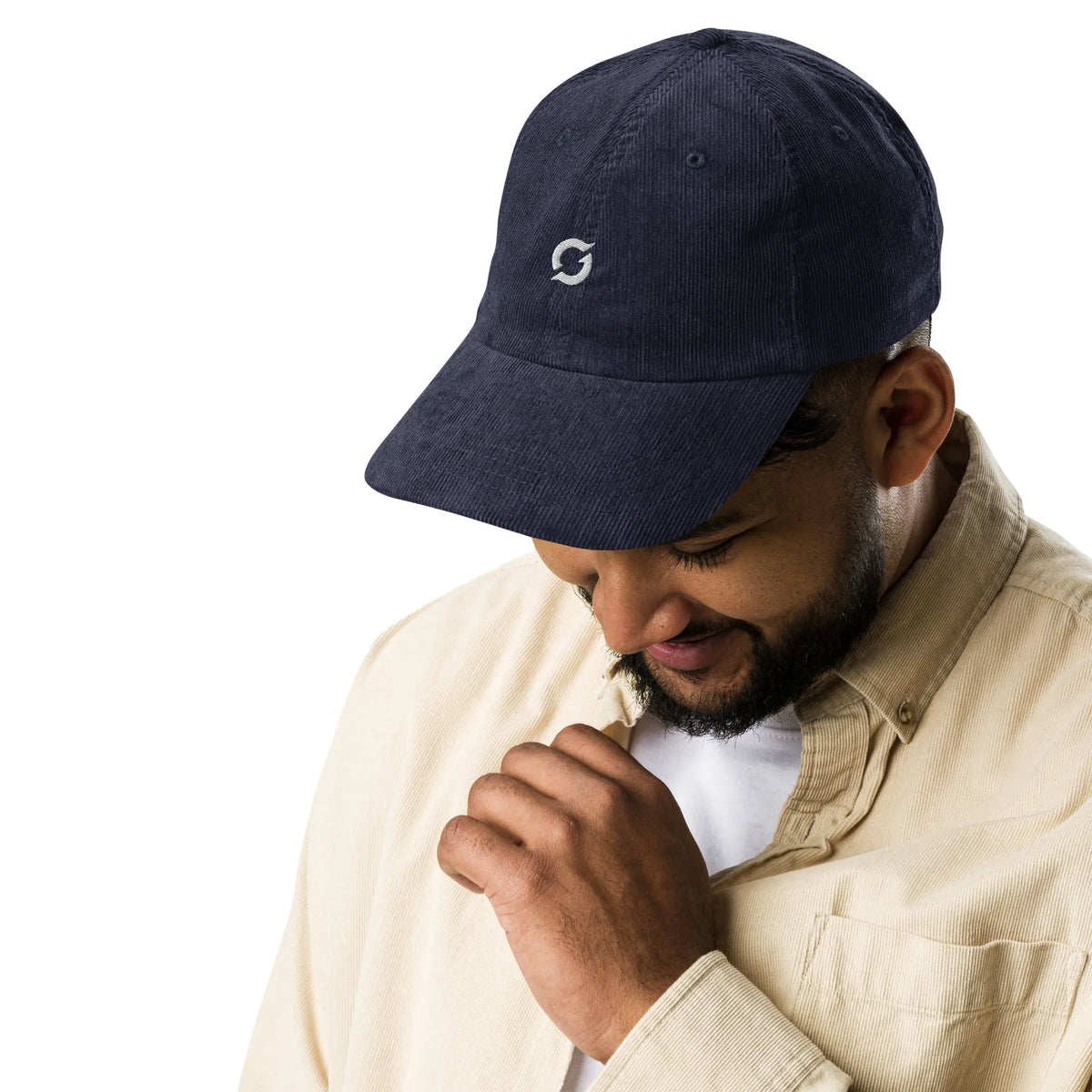 Vintage SHI Logo Cap - navy corduroy cap, front view