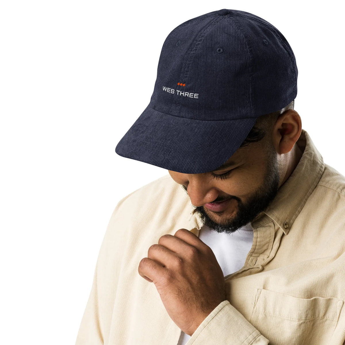 The Web Three Vintage Cap - navy corduroy cap, front view