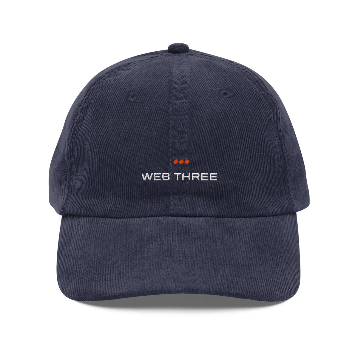 The Web Three Vintage Cap - navy corduroy cap, front view (2)