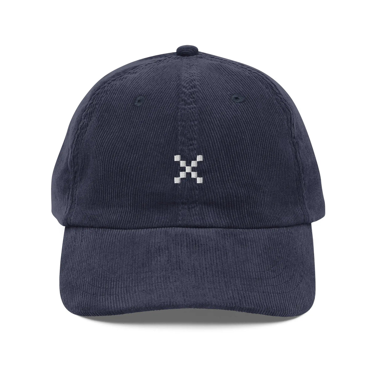 X Cap - navy corduroy cap, front view (2)