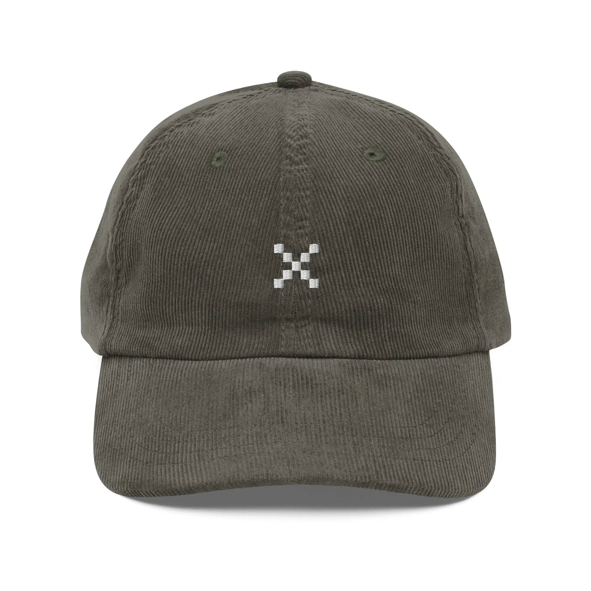 X Cap - olive corduroy cap, front view (2)